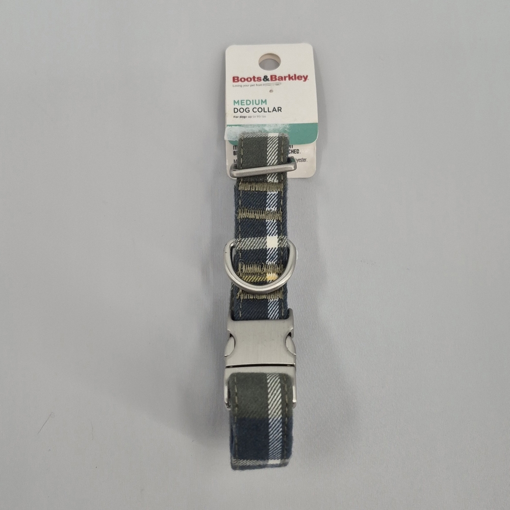Boots & Barkley Medium Adjustable Dog Collar - Green/Blue Plaid  NWT